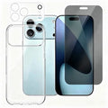 For iPhone 18 Pro Max Case 1.0mm Clear TPU Phone Cover + Anti Spy Tempered Glass Screen Film + Camera Lens Protector -  Transparent