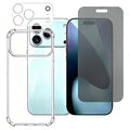 For iPhone 18 Pro Max Case Anti-Drop TPU Phone Cover + Privacy Tempered Glass Film + Camera Lens Protector - Transparent