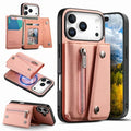 For iPhone 18 Pro Max  /  17 Pro Max Magnetic Case Twill Cloth Texture PU Leather Phone Back Cover with Tri-fold Card Holder - Pink