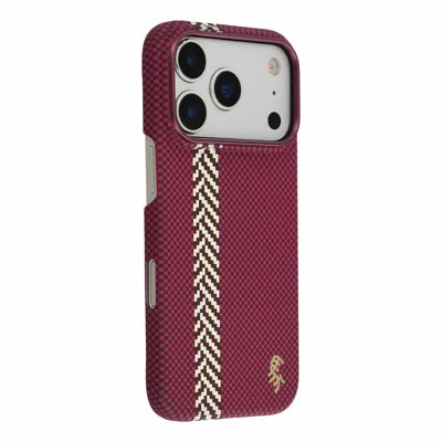 X-LEVEL for iPhone 18 Pro Max / 17 Pro Max Case Compatible with MagSafe Lacquered "Horse" Character Carbon Nanofiber PC Phone Cover - Cherry Red