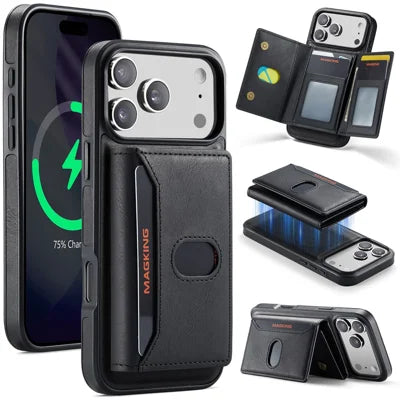MAGKING K5 for iPhone 18 Pro Max / 17 Pro Max Case RFID Blocking 8 Card Holder PU Leather Phone Back Cover - Black