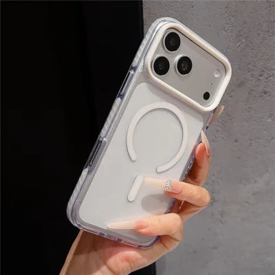 For iPhone 18 Pro Max / 17 Pro Max Magnetic Case TPU + PC Clear Back Phone Cover - White