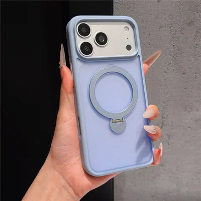 For iPhone 18 Pro Max / 17 Pro Max Magnetic Case Rotary Ring Kickstand TPU + PC Phone Cover - Sky Blue
