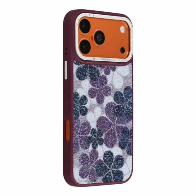 JAUCASE for iPhone 18 Pro Max / 17 Pro Max Magnetic Case Glitter Flower Pattern PU + TPU + PC Phone Back Cover - Wine Red