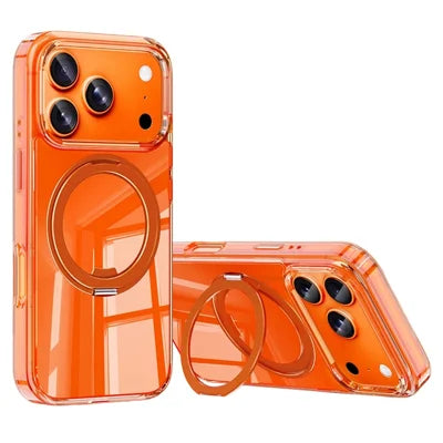 For iPhone 18 Pro Max / 17 Pro Max Case Magnetic Rotating Kickstand Anti Yellowing PC + TPU Phone Cover - Orange