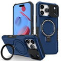 For iPhone 18 Pro Max  /  17 Pro Max Magnetic Case Kickstand PC + TPU Phone Cover with Slide Camera Lid - Sapphire