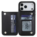 Wallet Case for iPhone 18 Pro Max  /  iPhone 17 Pro Max Magnetic Closure Card Holder Leather Phone Cover - Black