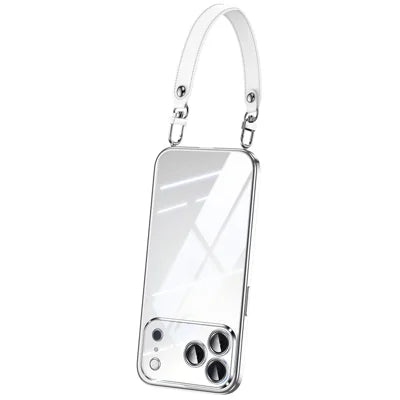 SULADA for iPhone 18 Pro Max / 17 Pro Max Case Electroplating Ultra Clear Soft TPU Phone Cover with PU Wrist Strap - Silver