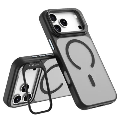 LEREACH Le-Luser Series For iPhone 18 Pro Max / 17 Pro Max Magnetic Case Metal Lens Kickstand TPU PC Phone Cover - Black