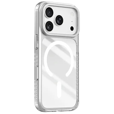 ZGA for iPhone 18 Pro Max Magnetic Case Lens Frame Kickstand Transparent PC TPU Phone Cover - White