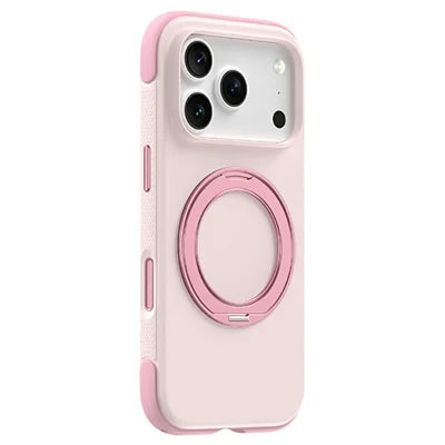 ZGA for iPhone 18 Pro Max Case Magnetic Rotating Kickstand Liquid Silicone + PC Phone Cover Skin-Friendly Feel - Pink