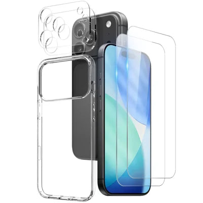  NORTHJO for iPhone 18 Pro Max TPU Phone Case with 2Pcs Front Screen Protector + 2Pcs Lens Film - Transparent