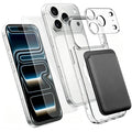 For iPhone 18 Pro Max Magnetic Case TPU + PC Clear Phone Cover with High Aluminium-silicon Glass Screen Protector + Lens Protector + Card Holder - Transparent