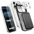For iPhone 18 Pro Max Magnetic Case TPU + PC Phone Cover with High Aluminium-silicon Glass Screen Protector + Lens Protector + Card Holder - Black