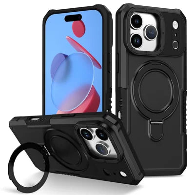 For iPhone 18 Pro Max / 17 Pro Max Case Foldable Kickstand PC + TPU Phone Protective Cover - Black