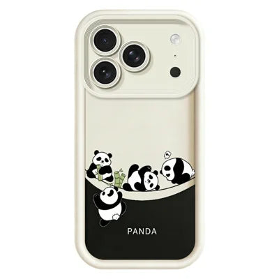 For iPhone 18 Pro Max / 17 Pro Max Case Four Cartoon Pandas Pattern Soft TPU Protective Phone Cover - White