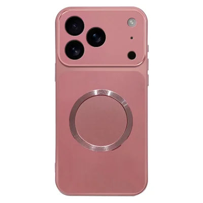For iPhone 18 Pro Max  /  17 Pro Max Magnetic Case CD Pattern Ring Metallic Painted TPU Phone Back Cover - Pink