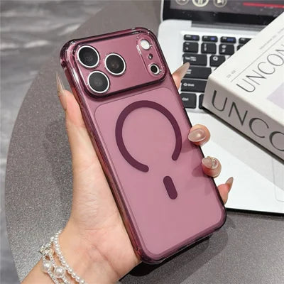 For iPhone 18 Pro Max / 17 Pro Max Magnetic Case TPU + Acrylic Scratch Resistant Phone Cover Precise Lens Protection - Burgundy Red
