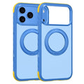 For iPhone 18 Pro Max / 17 Pro Max Case Rotating Magnetic Kickstand PC + TPU Color Blocking Phone Cover - Sunset Blue