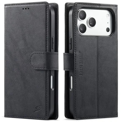 FIERRE SHANN FS032 for iPhone 18 Pro Max / 17 Pro Max Case Magnetic Detachable PU Leather RFID Blocking Wallet Phone Cover - Black