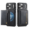  AUTSPACE for iPhone 18 Pro Max Case  A13 Vintage Leather Back Cover with Magnetic Detachable Card Bag - Black