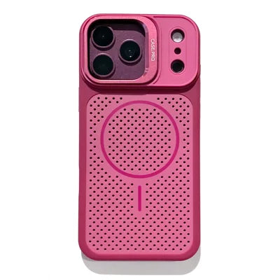 For iPhone 18 Pro Max / 17 Pro Max Magnetic Case PC + TPU Camera Frame Kickstand Heat Dissipation Phone Cover - Wine Red