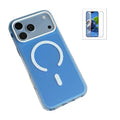 For iPhone 18 Pro Max / 17 Pro Max Magnetic Case Corrugated Texture TPU + Acrylic Phone Cover with Tempered Glass Screen Protector - Ice Blue