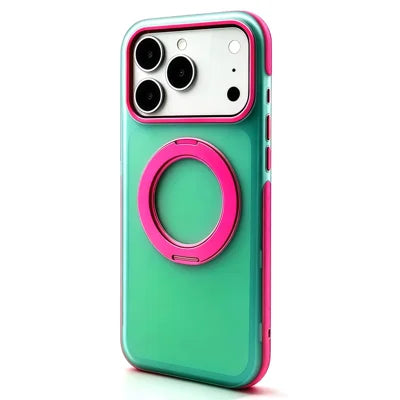 For iPhone 18 Pro Max / 17 Pro Max Case Magnetic Kickstand PC TPU Contrast Color Phone Cover Support Wireless Charging - Green / Rose