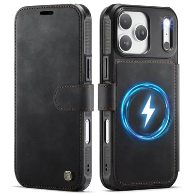  AUTSPACE for iPhone 18 Pro Max A15 Case RFID Blocking Wallet Leather Magnetic Phone Cover - Black