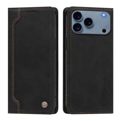  For iPhone 17 Pro Max / iPhone 18 Pro Max Case Magnetic Closure Wallet Stand TPU PU Leather Phone Cover - Black