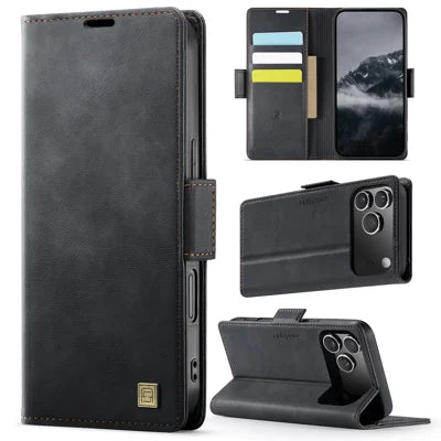  AUTSPACE for iPhone 18 Pro Max A11 Case RFID Blocking Retro Leather Cell Phone Wallet Cover - Black