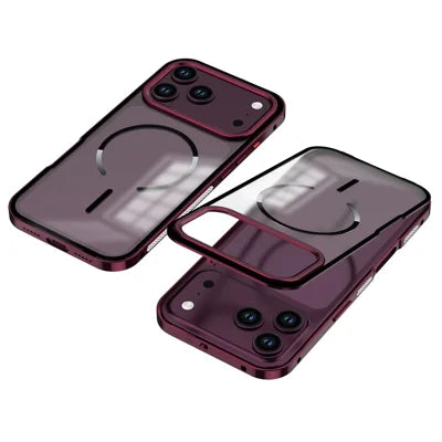 For iPhone 18 Pro Max Magnetic Case Aluminium Alloy PC Matte Phone Cover Pop-Up Snap Lock - Cherry Red