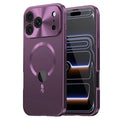 For iPhone 18 Pro Max Magnetic Case Logo Cutout Shockproof Metal Acrylic Phone Cover with Tempered Glass Screen Film - Plum
