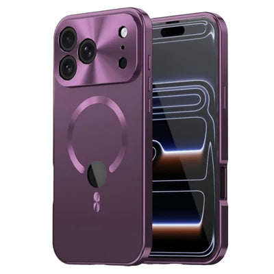 For iPhone 18 Pro Max Magnetic Case Logo Cutout Shockproof Metal Acrylic Phone Cover with Tempered Glass Screen Film - Plum
