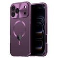 For iPhone 18 Pro Max Magnetic Case Logo Cutout PC + Metal Phone Cover with Anti Spy Screen Film - Plum