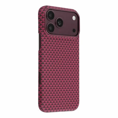 X-LEVEL for iPhone 18 Pro Max / 17 Pro Max Case Compatible with MagSafe Triangle Texture Carbon Fiber Phone Cover - Cherry Red