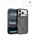 For iPhone 18 Pro Max Magnetic Case TPU + PC Anti-Fingerprint Phone Cover with High Aluminium-silicon Glass Screen Protector + Tempered Glass Lens Protector - Black