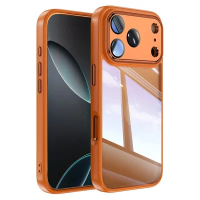 For iPhone 18 Pro Max Case Acrylic TPU Metal Armor Shockproof Protective Cover - Orange