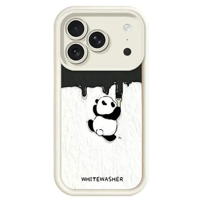 For iPhone 18 Pro Max Phone Case TPU Rubberized Anti-Slip Whitewasher Panda Pattern Back Cover - White