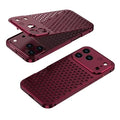 For iPhone 18 Pro Max / 17 Pro Max Case Alloy Metal Honeycomb Cooling Aromatherapy Phone Cover - Dark Red