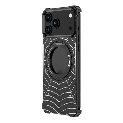 DYONG  for iPhone 18 Pro Max / 17 Pro Max Frameless Case Magnetic Rotating Kickstand Spider Web Pattern Phone Cover - Black
