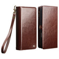 QIALINO for iPhone 18 Pro Max / 17 Pro Max Case Split Leather Detachable 2 in 1 Wallet Phone Cover with Long Strap and Wrist Strap - Brown