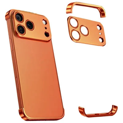  For iPhone 18 Pro Max Frameless Case Titanium Alloy Phone Corner Pad Bumper Cover with Camera Lens Protector - Orange