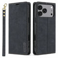 FORWENW F11 for iPhone 18 Pro Max / 17 Pro Max Case PU Leather Magnetic Closure Stand Wallet Phone Cover with Wrist Strap - Black