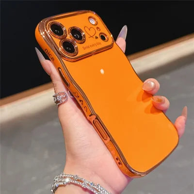 For iPhone 18 Pro Max  /  17 Pro Max Case Love Hearts TPU Phone Cover Curly Wave Frame Large Window - Orange