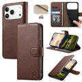 For iPhone 18 Pro Max / 17 Pro Max Case RFID Blocking Wallet Split Leather Phone Cover - Dark Brown