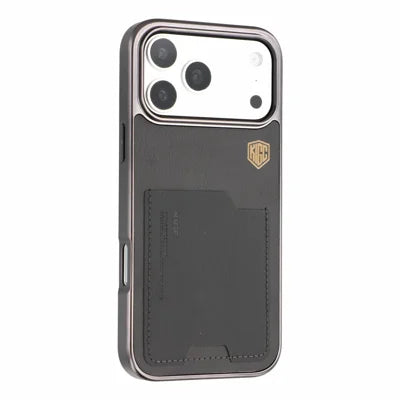 KIGC for iPhone 18 Pro Max / 17 Pro Max Case Leather + PC + TPU Electroplating Phone Cover with Card Holder - Black