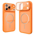 For iPhone 18 Pro Max / 17 Pro Max Magnetic Case Flip Lens Cover Grip Kickstand PC + TPU Shockproof Phone Cover - Orange