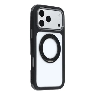 For iPhone 18 Pro Max / 17 Pro Max Case Rotating Magnetic Kickstand TPU + Acrylic Shockproof Phone Cover - Black