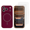 For iPhone 18 Pro Max / 17 Pro Max Magnetic Case Liquid Silicone Phone Cover with 2Pcs HD Tempered Glass Screen Protectors - Wine Red